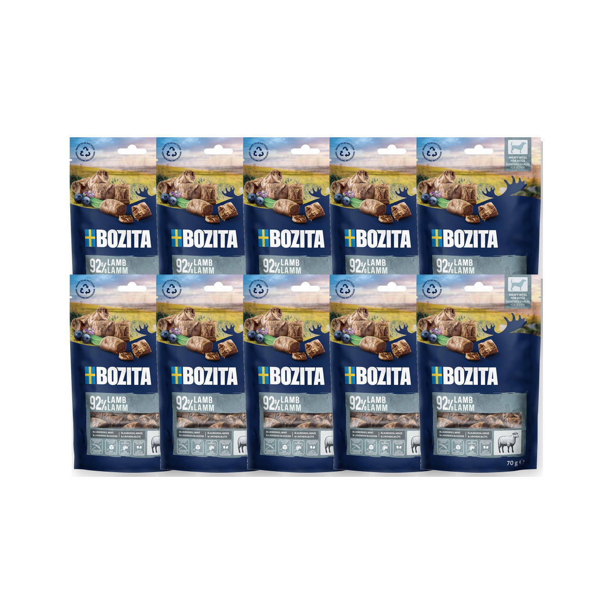 10 Pack - BOZITA Meaty Bites hundegodbidder med lam 70g