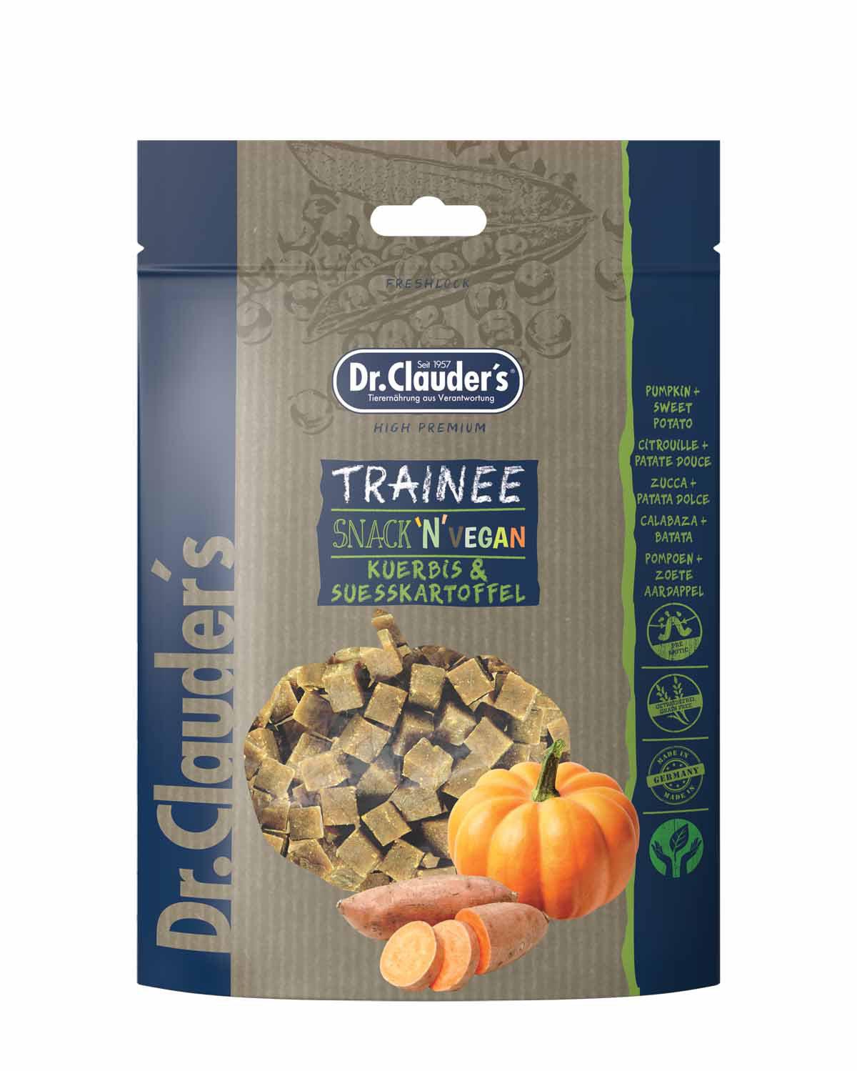 10 Pack - Dr. Clauder's Trainee Medium veganske godbidder med græskar og sødkartoffel 80g