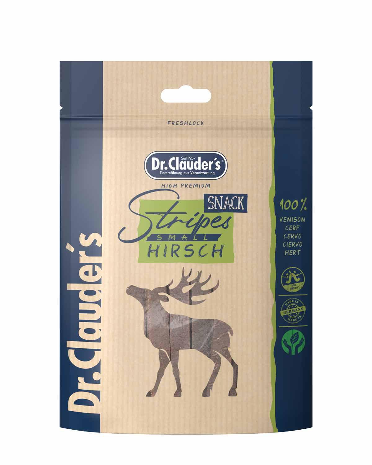 10 Pack - Dr. Clauder's Stripes kødstrimler med hjort 80g