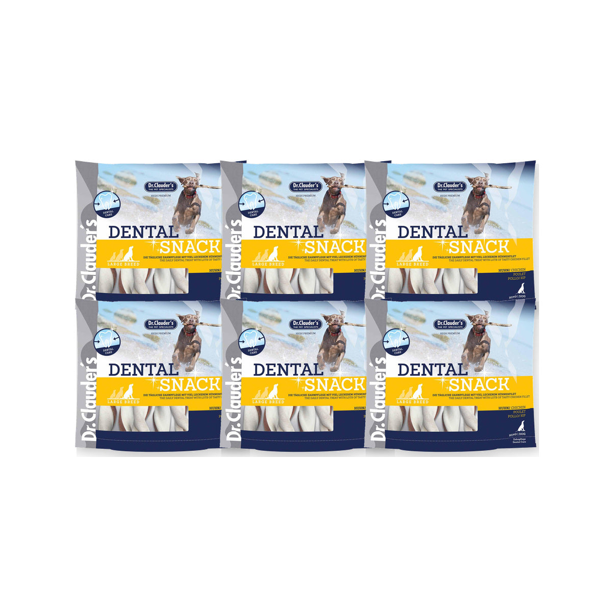 6 Pack - Dr. Clauder's Dental tyggeben med kylling til tandrens Large 500g