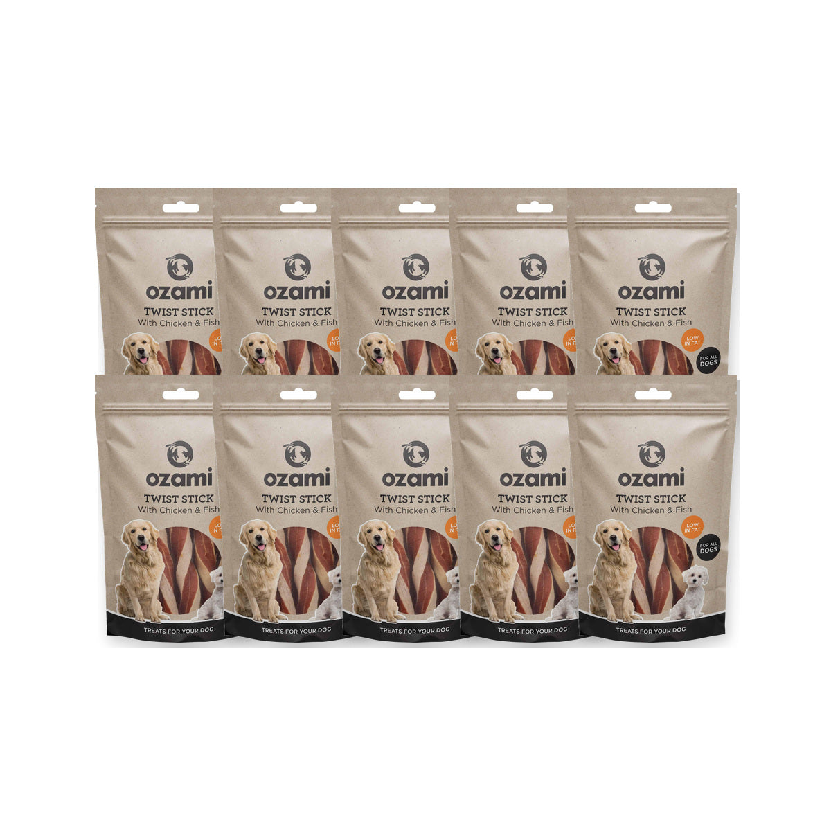 10 Pack - OZAMI snoede tyggeben med kylling 100g